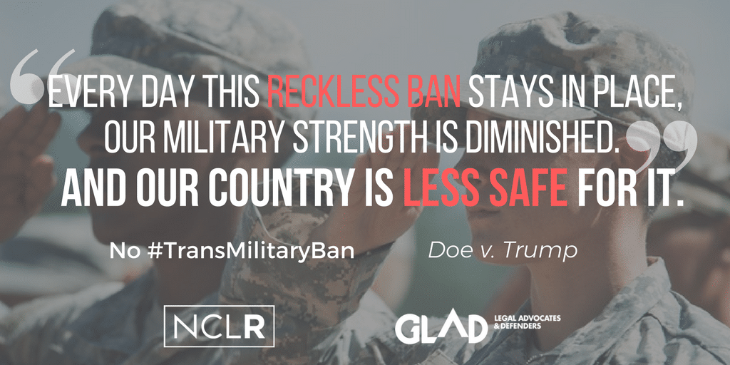 You are currently viewing DOJ Response on Trans Military Ban Suits – GLAD, NCLR Speak Out